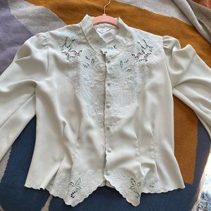 Vintage Silky Cutout Button Up